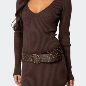 Edikted Chocolate Ribbed Knit Dress